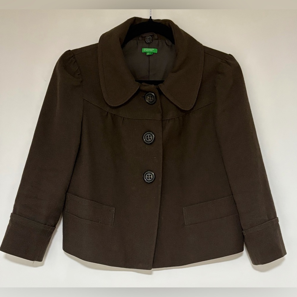 United Colors of Benetton Women’s Brown Cropped Wool Blend Jacket Size 40/US 4
